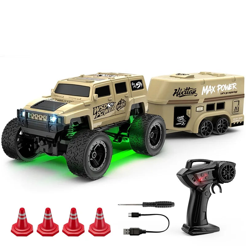 Mini RC Car 1:64 Off-Road Climbing Vehicle with Trailer