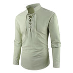 Men's Vintage V-neck T-shirt Cotton Linen Pirate Medieval Viking Gothic Tops Shirts Long Sleeved Cospaly Halloween Party Top