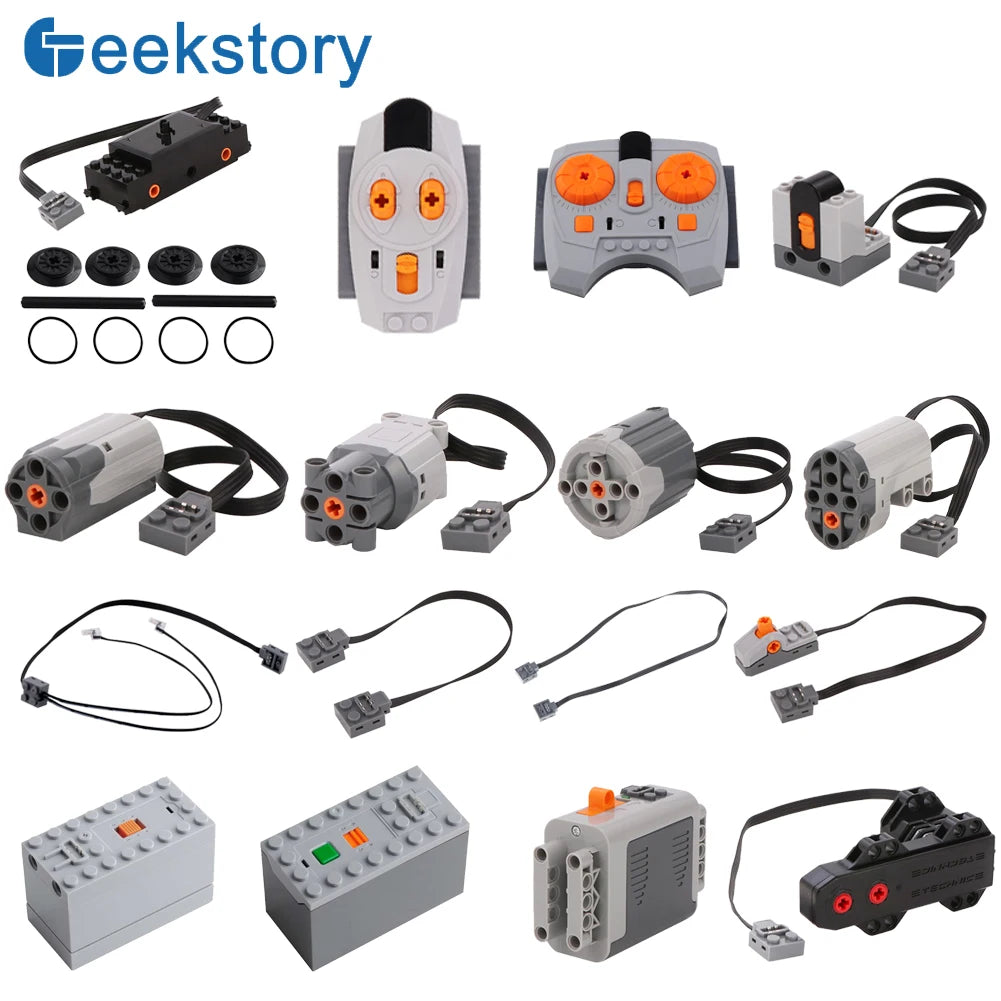 MOC Power Functions Servo Train Motor Battery Box Switch Light IR Remote Control Receiver Technical Parts Set Building Blocks