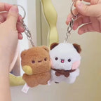 1/2Pcs New Panda Bubu and Yier Plush Pendant Keychain Dolls Cute Cartoon Panda Bear Key Ring Backpack Pendant Couple Gifts