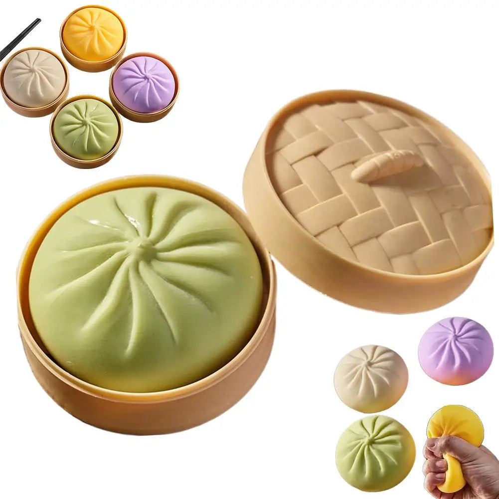 Dumpling Squishy Toy – Bao Bun Squeeze Fidget with Steamer