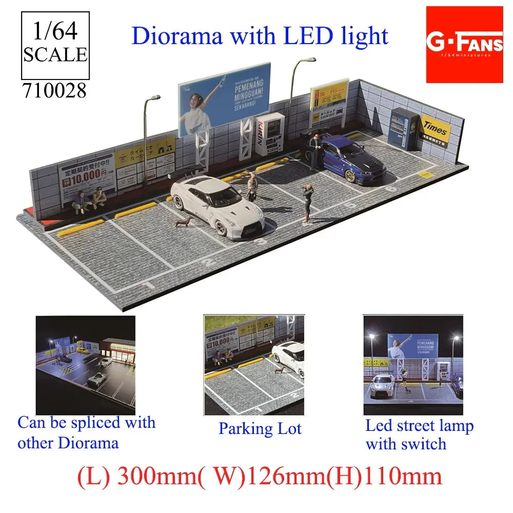 1:64 Car Garage Diorama – Mini Parking Lot Display Scene