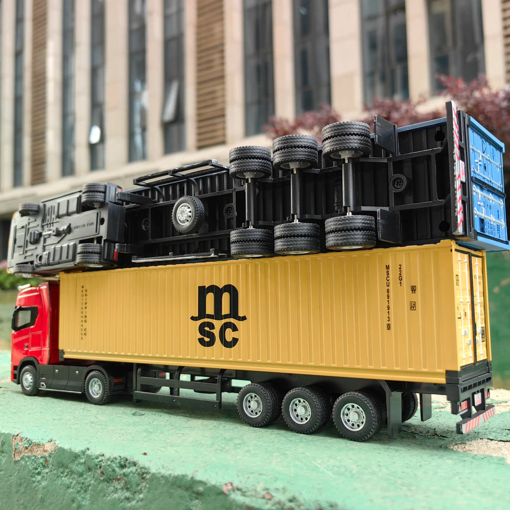 1/50 Simulation Large Truck Toy Car Model Alloy Diecast Transport Container Vehicle Car For Boy Gifts with Sound Light Pull Back