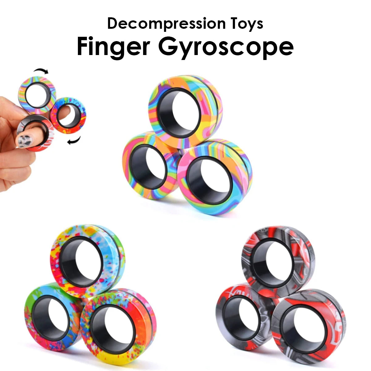 Magnetic Fidget Rings Set – 3-Piece Stress Relief Fidget Toy