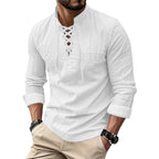 Men's Vintage V-neck T-shirt Cotton Linen Pirate Medieval Viking Gothic Tops Shirts Long Sleeved Cospaly Halloween Party Top