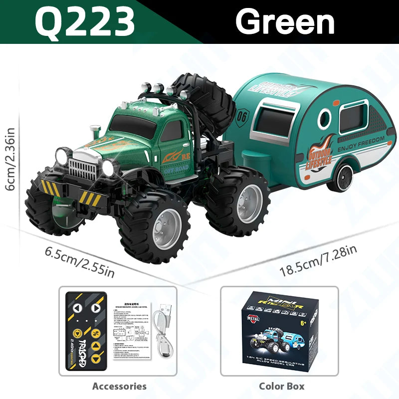Mini RC Truck 1:64 with Trailer All-Terrain Remote Control