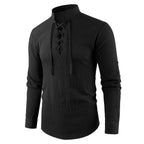Men's Vintage V-neck T-shirt Cotton Linen Pirate Medieval Viking Gothic Tops Shirts Long Sleeved Cospaly Halloween Party Top