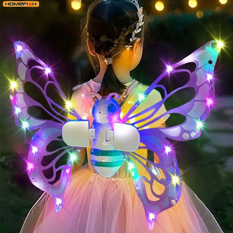 Electric Butterfly Wings Moving Elf Wing with Light Fairy Wings for Kids Birthday Christmas Cosplay Dress Up Angel Girls Toy