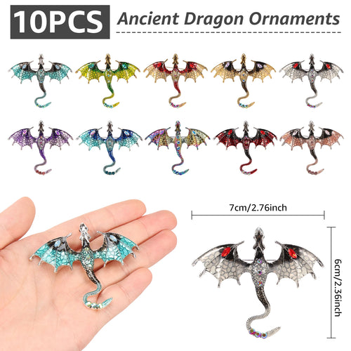10Pcs Fashion Alloy Enamel Flying Dragon Shaped Brooch Pin Vintage Spread Wing Dragon Style Pendant Set for Necklace and Jewelry