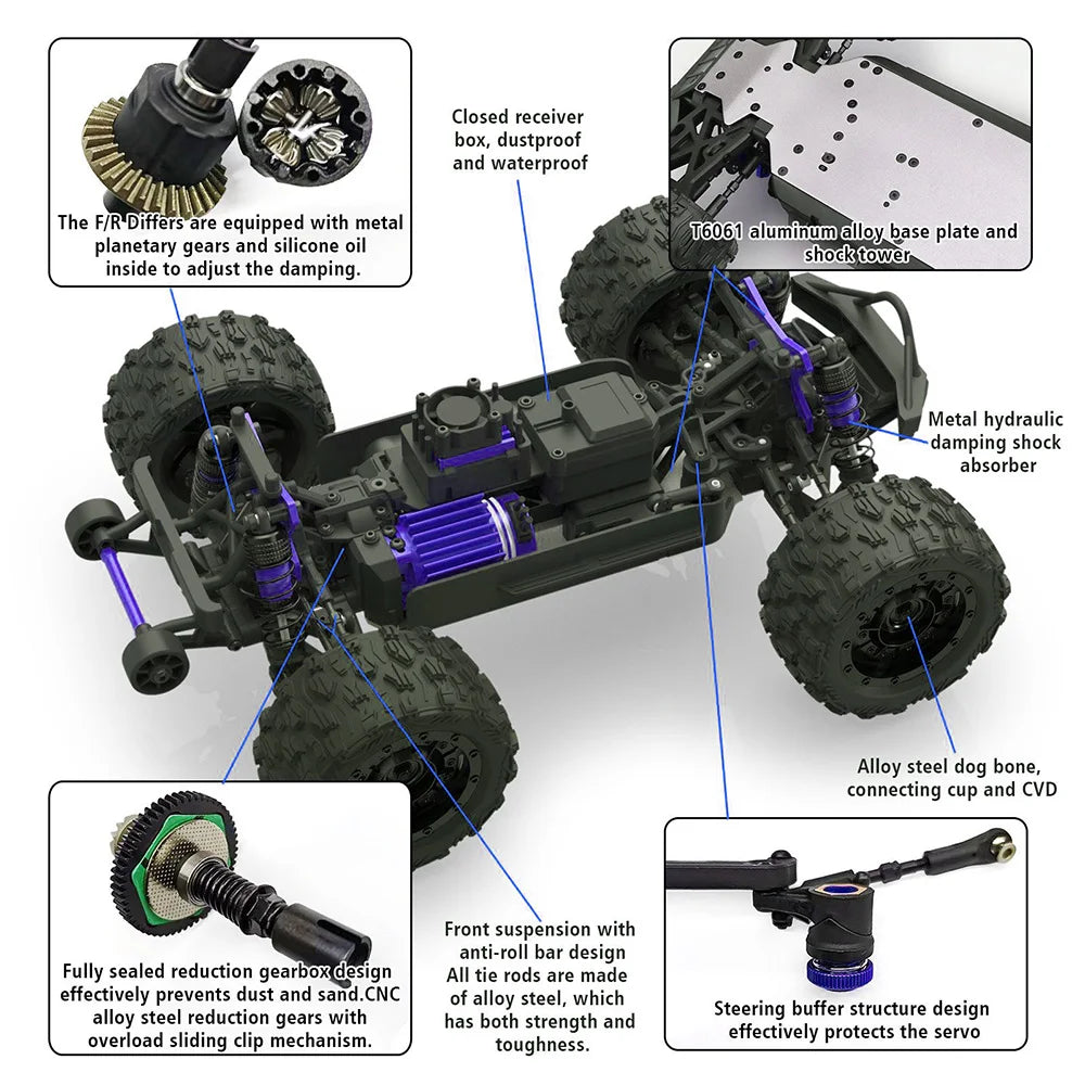 High Speed RC Car 1:14 4WD Brushless Off Road Racing Truck