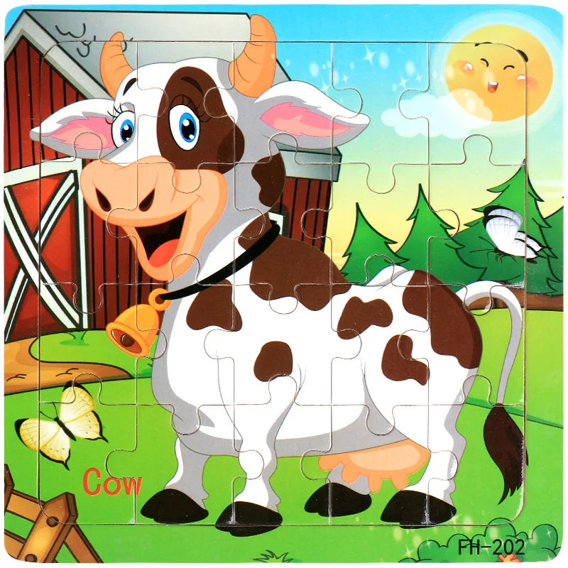 Wooden 3D Puzzle – Cartoon Animal Jigsaw Toy for Kids