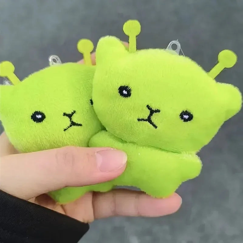 12pc Mini Alien Cat Plush Pendant Keyring Green Soft Plush Portable Key Chains Super Cute Handmade Doll Bags Pendant Gifts Decor