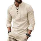 Men's Vintage V-neck T-shirt Cotton Linen Pirate Medieval Viking Gothic Tops Shirts Long Sleeved Cospaly Halloween Party Top