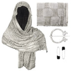 Medieval Vintage Hooded Shawl Scarf Cloak For Men Women Renaissance Halloween Tattered Layered Textured Frayed Cosplay Costume