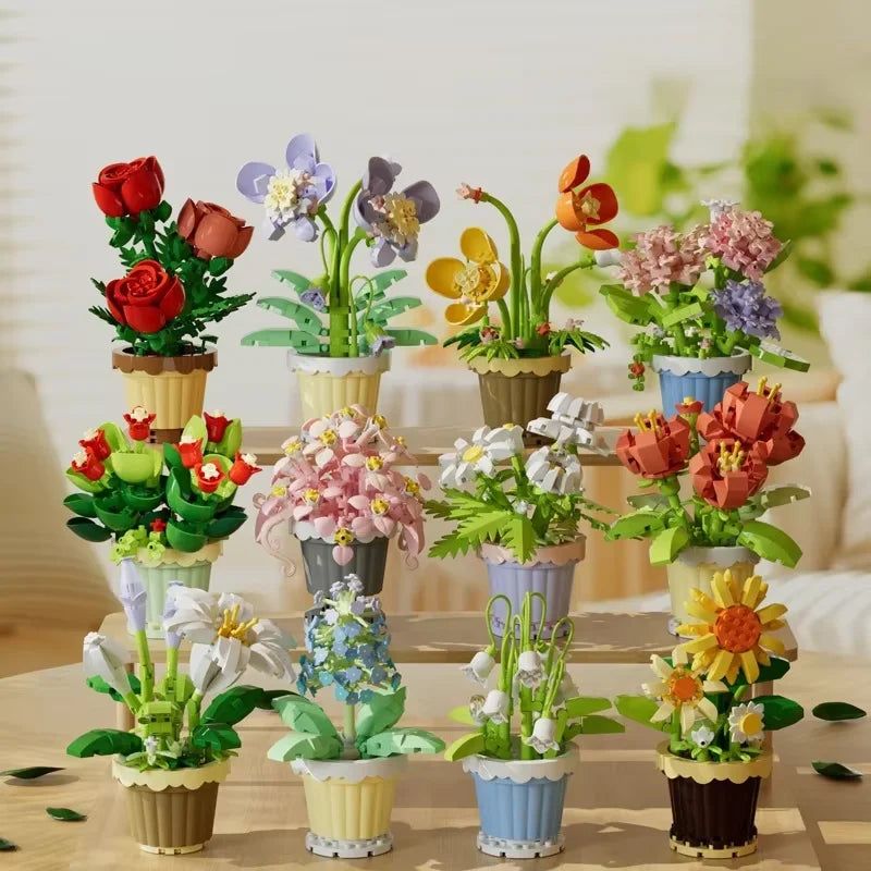 Flower Building Blocks Potted Plant Set for Home Decor