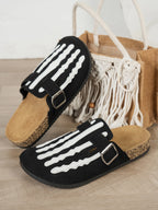 Women's New Half-Slip Halloween Trendy Skeleton Print Slip-On Design Sandals, Closed-Toe Low-Top Buckle Strap Casual Slippers, Suitable for Indoor and Outdoor Wear, Spring, Summer, and Autumn, Unique Street Style Minimalist D