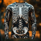 2025 Halloween Skeleton Print Long Sleeve T-Shirt for Men Gothic Trendy Streetwear Casual Tops Halloween Party Tees Fall Winter