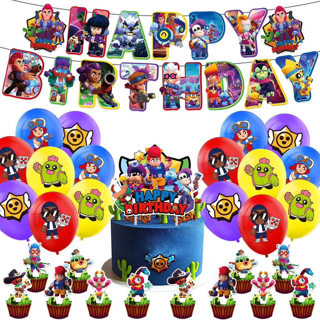 Birthday Party Decorations Set – Banner, Balloons & Cake Toppers
