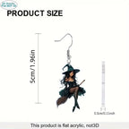 1 pair of 2D acrylic Halloween witch earrings, dark creative design, elegant and sexy cartoon magician earrings gift