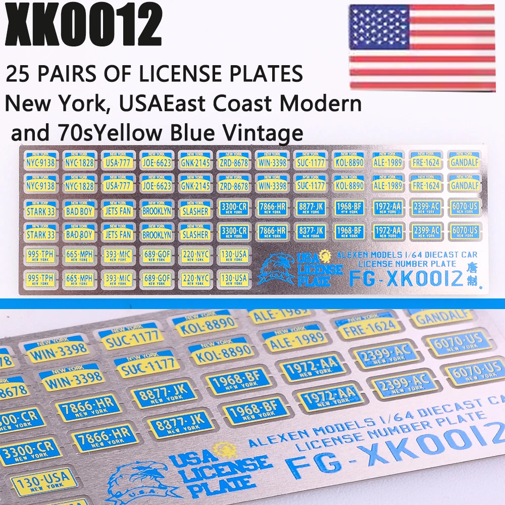 1:64 Alloy Car Model Alexen XK0001-XK0023 Metal License Plate Number Plate 1/64 Model Accessories Making Tools Hobbyist DIY