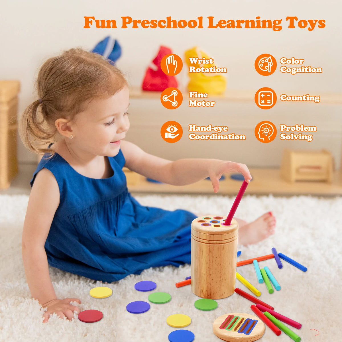 Wooden Color Sorting Toy – Montessori Shape Matching Puzzle