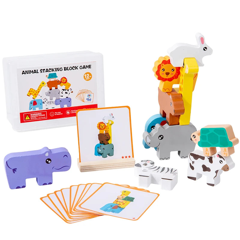 Wooden Animal Stacking Puzzle – Balance & Shape Matching Toy