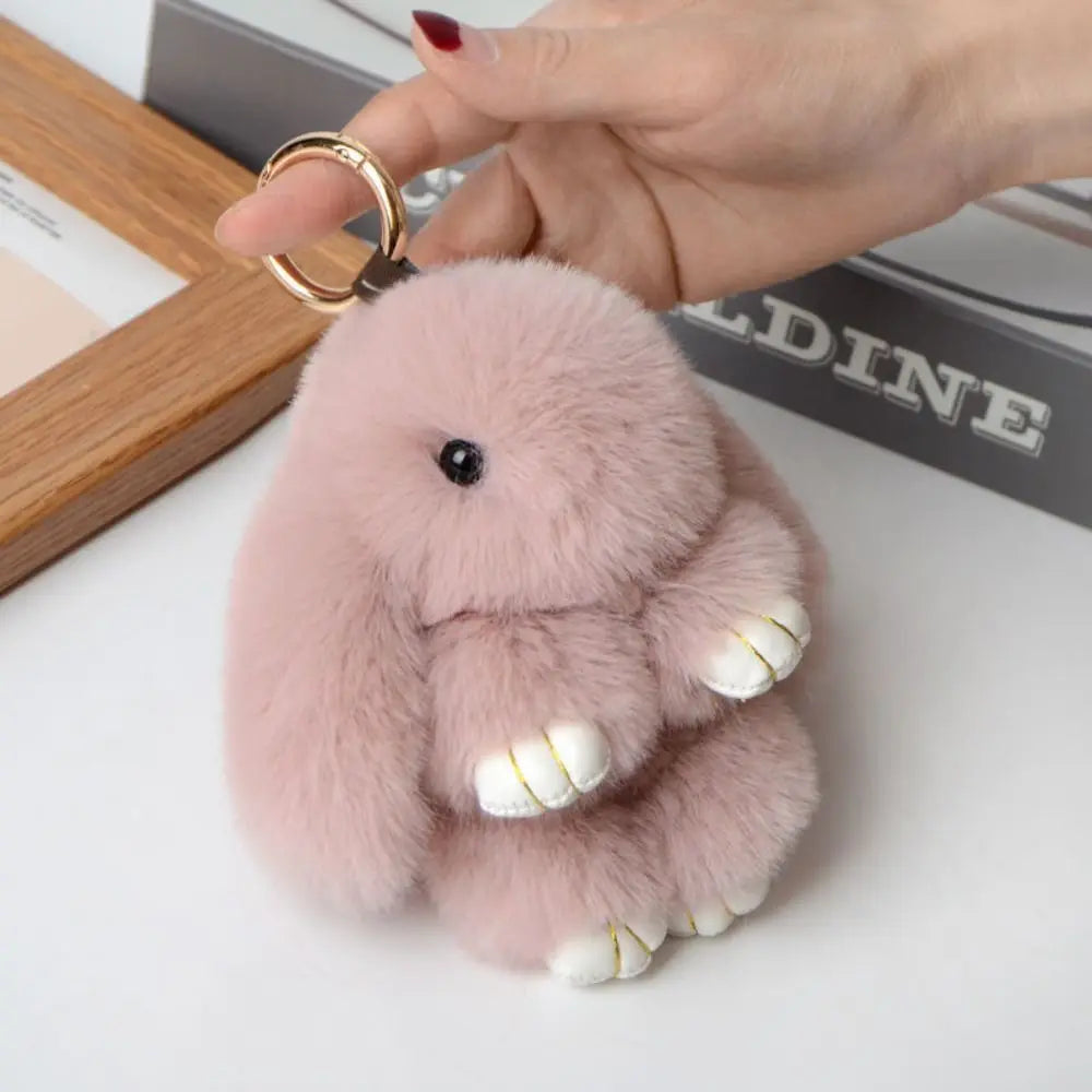 Fluffy Bunny Keychain - Plush Play Dead Rabbit Doll with Bow, Cute Animal Keychain Toy for Kids Girls, Soft Furry Gift