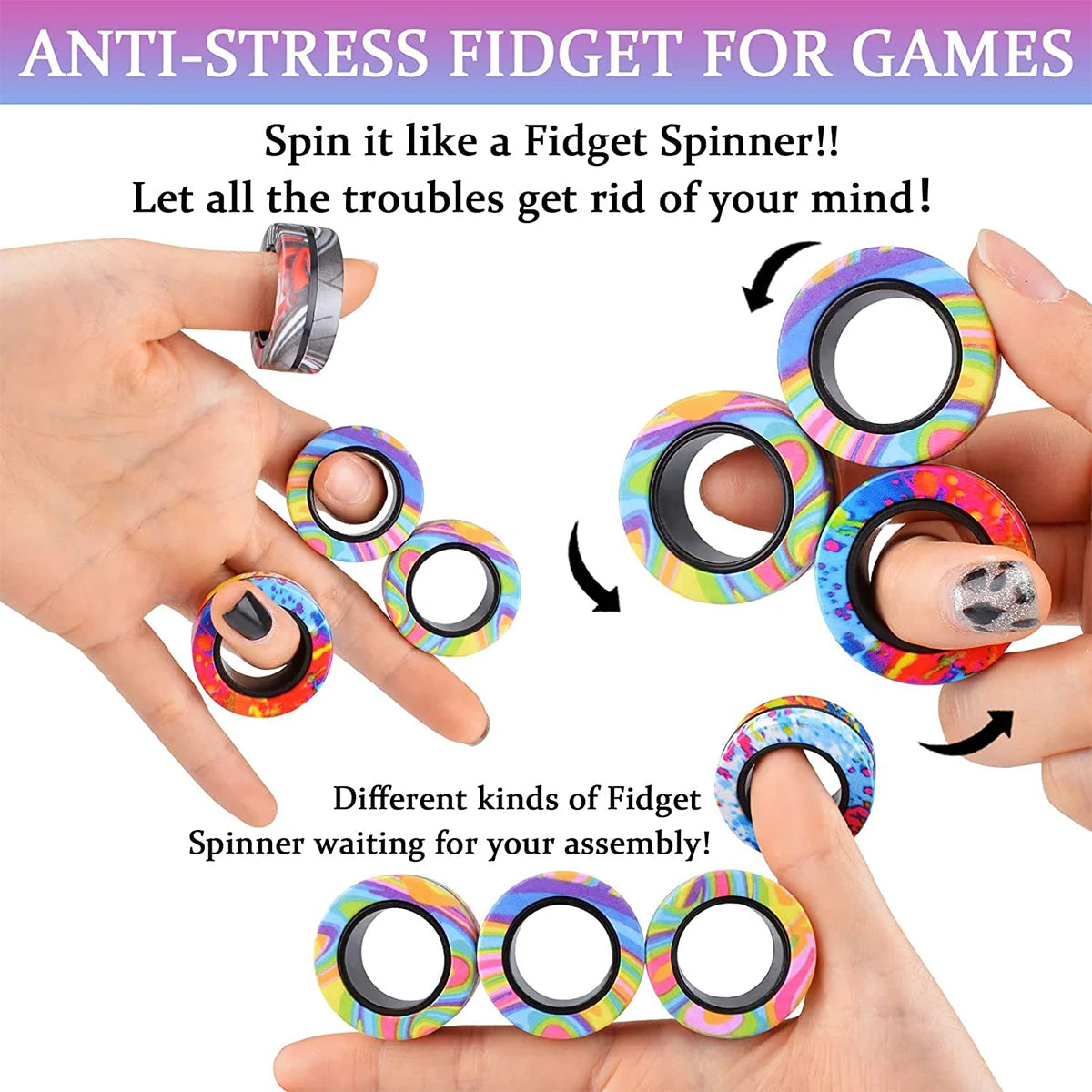 Magnetic Fidget Rings Set – 3-Piece Stress Relief Fidget Toy