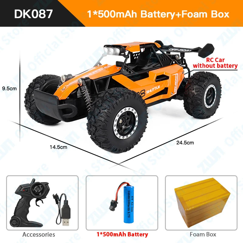 Off-Road RC Car 2WD 1:16 with LED Lights, 2.4GHz Remote Control