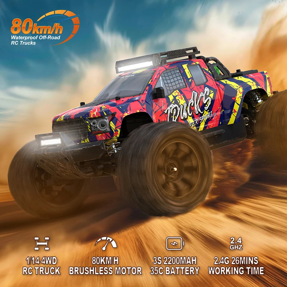 High Speed RC Car 1:14 4WD Brushless Off Road Racing Truck