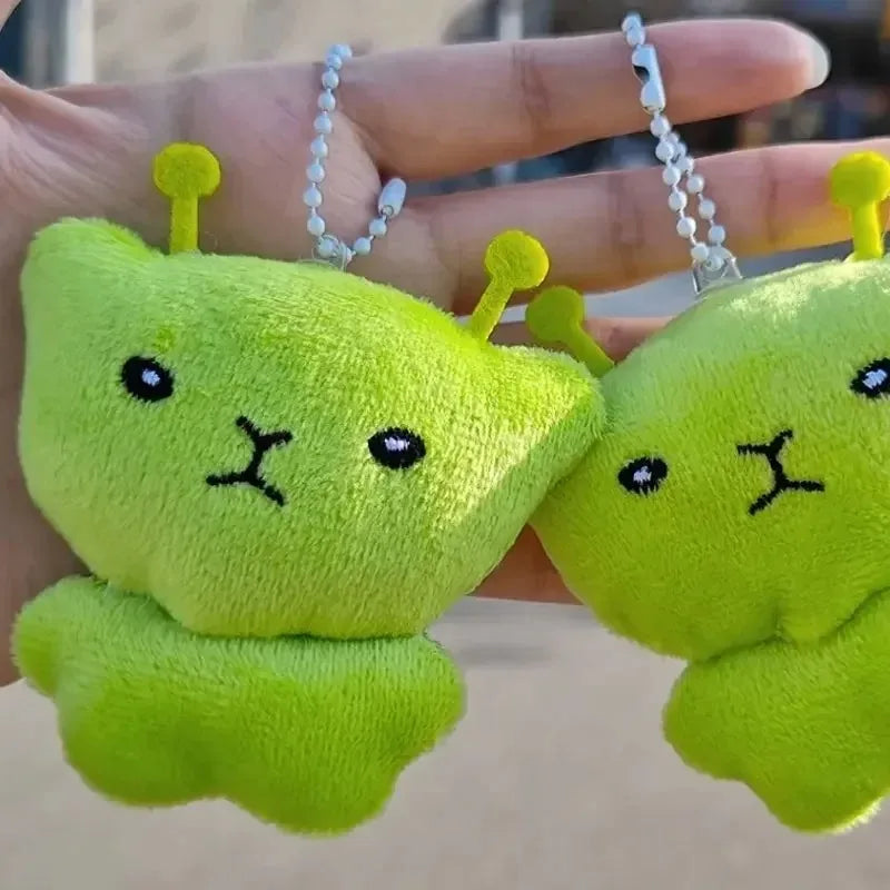 12pc Mini Alien Cat Plush Pendant Keyring Green Soft Plush Portable Key Chains Super Cute Handmade Doll Bags Pendant Gifts Decor