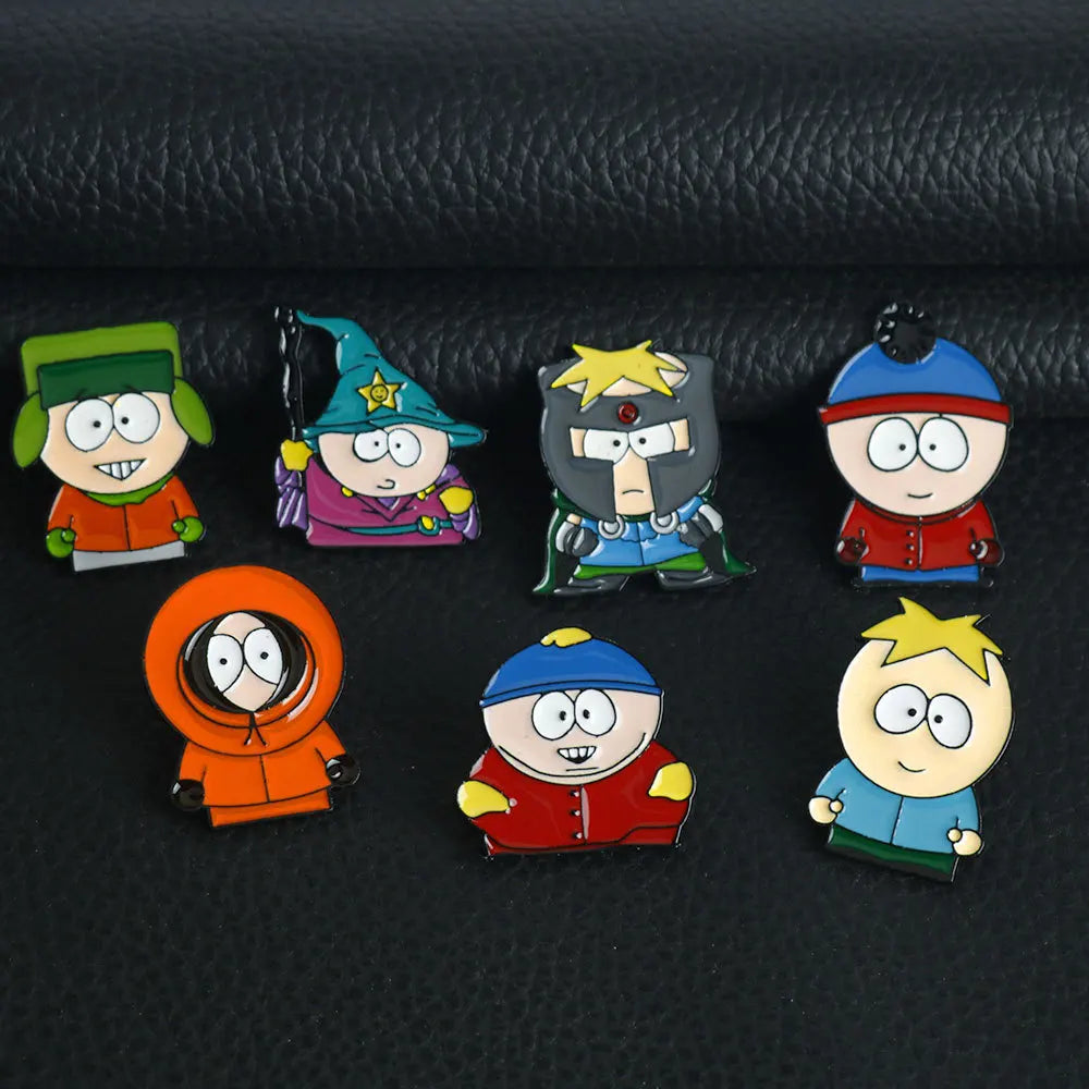 7Pcs/Set Cartoon TV Movie Cartman Figure Badges - Cute Lapel Pins for Backpacks, Clothes & Jewelry Accessories    （