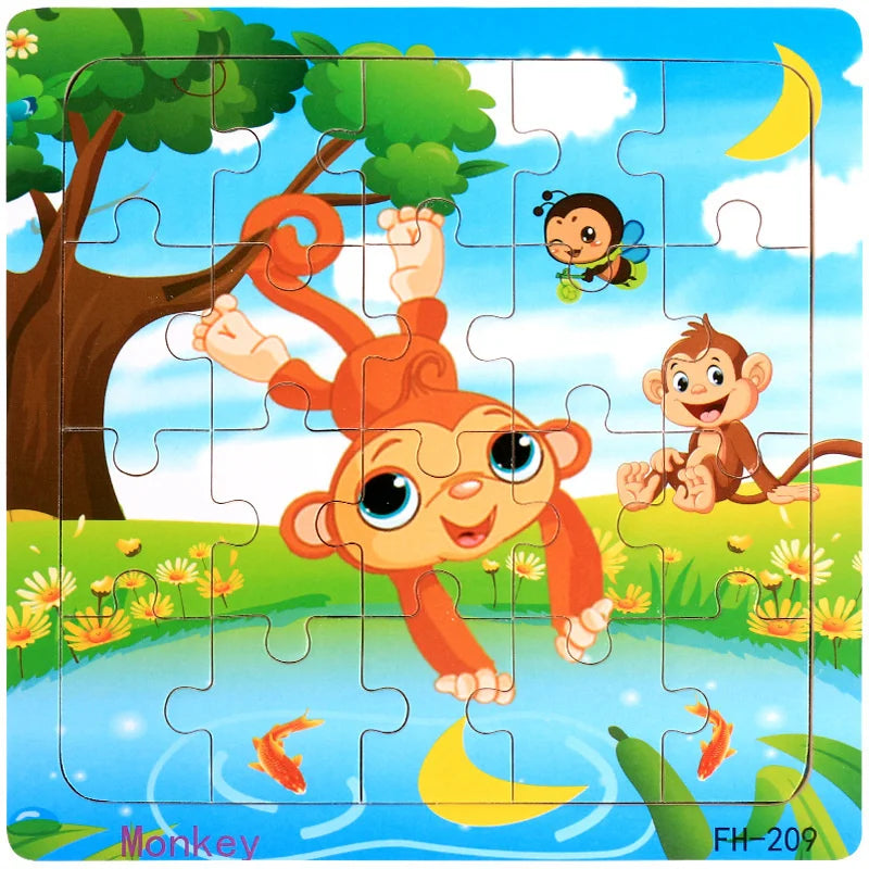 Wooden 3D Puzzle – Cartoon Animal Jigsaw Toy for Kids