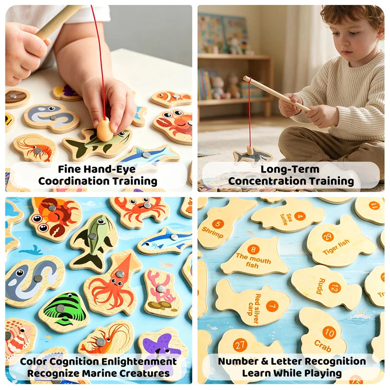 Wooden Magnetic Fishing Toy – Montessori Marine Learning Game