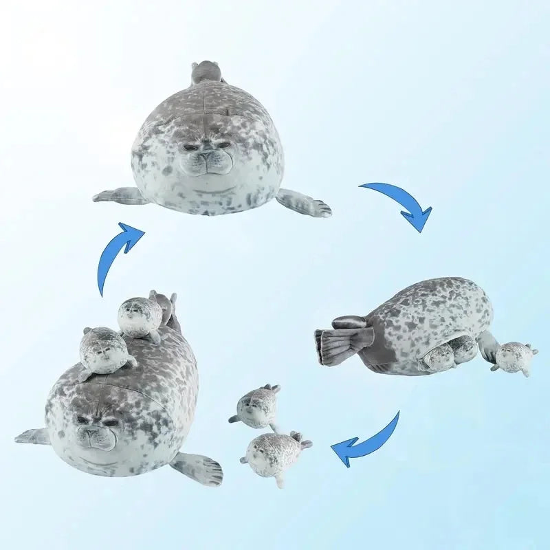 40cm Mother and Son Seal Five-Piece Plush Toy Seal Zipper Toy for Boys and Girls Christmas Halloween Gifts