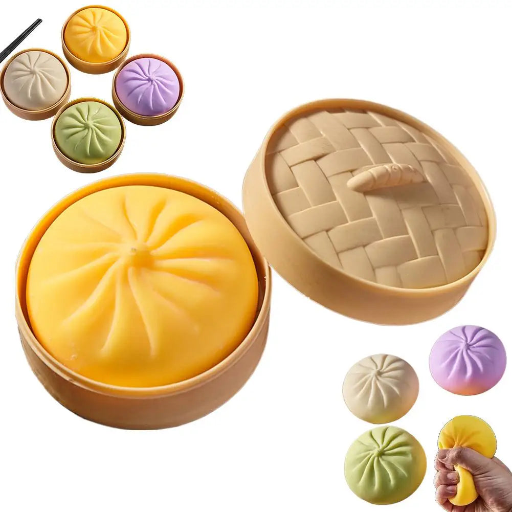 Dumpling Squishy Toy – Bao Bun Squeeze Fidget with Steamer
