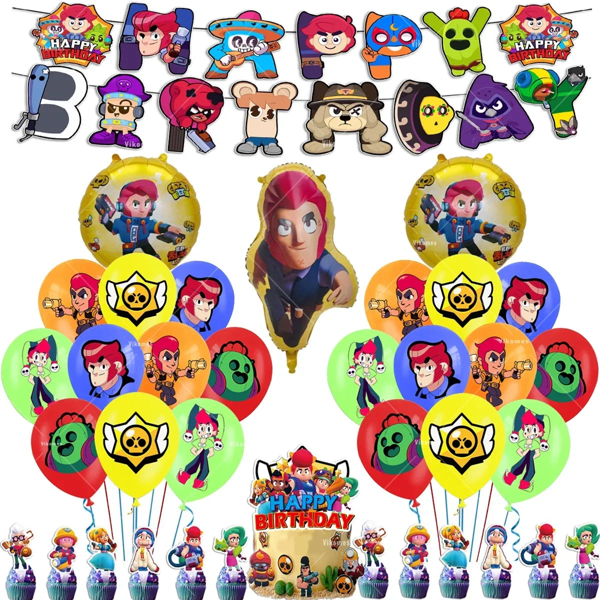 Birthday Party Decorations Set – Banner, Balloons & Cake Toppers