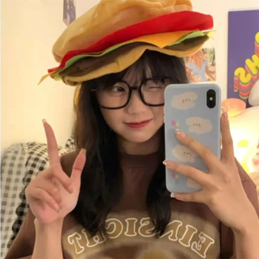 Creative Cheeseburger Shaped Fancy Hat Halloween Costume Hamburger Hat Cute Cospaly Party Food Beret Clothing Accessories