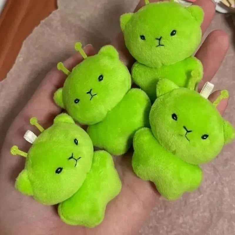 12pc Mini Alien Cat Plush Pendant Keyring Green Soft Plush Portable Key Chains Super Cute Handmade Doll Bags Pendant Gifts Decor