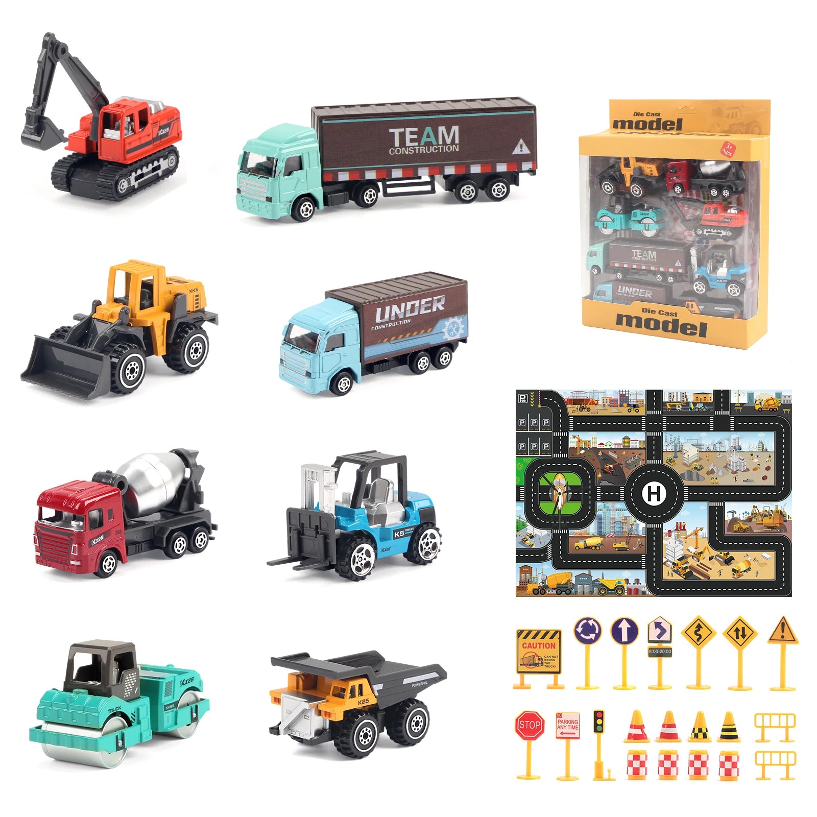 6pcs/set Alloy Engineering Truck Toy Car Classic Construction Model Vehicle Loader Tractor Excavator Toys for Boys Gifts