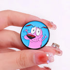 Cartoon Courage Cowardly Dog Brooch Enamel Pins Cute Pink Animal Dog Brooches Clothes Lapel Badges Jewelry Gift for Kids Friends