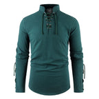 Men's Medieval Pirate Dress Stylish Streetwear Halloween Gothic Style V-neck Tops Solid Color Cotton Linen Breathable T-shirt