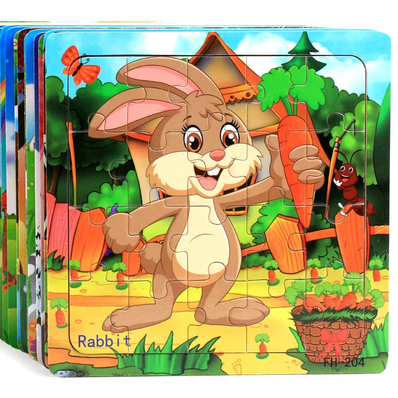 Wooden 3D Puzzle – Cartoon Animal Jigsaw Toy for Kids