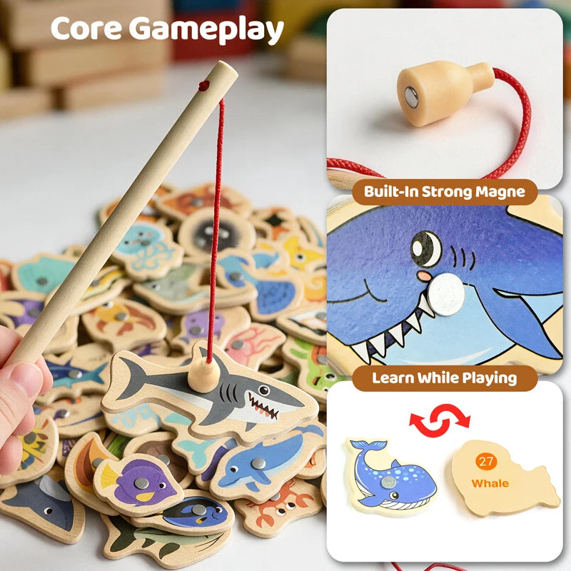 Wooden Magnetic Fishing Toy – Montessori Marine Learning Game