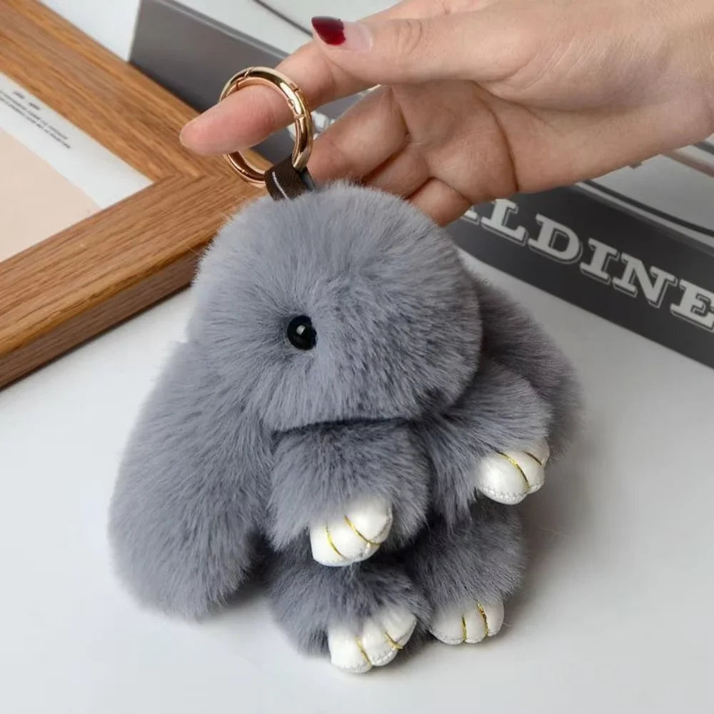 Fluffy Bunny Keychain - Plush Play Dead Rabbit Doll with Bow, Cute Animal Keychain Toy for Kids Girls, Soft Furry Gift