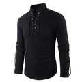 Men's Medieval Pirate Dress Stylish Streetwear Halloween Gothic Style V-neck Tops Solid Color Cotton Linen Breathable T-shirt