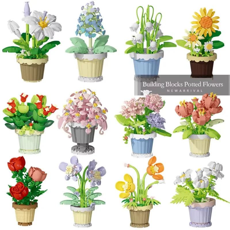 Flower Building Blocks Potted Plant Set for Home Decor