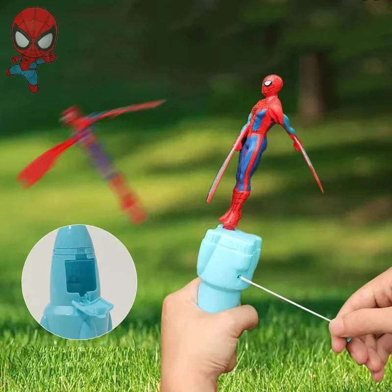 Anime Spiderman Bamboo Dragonfly Flying Toy Iron Man Captain Rotating String Flying Toys Outdoor Toy for Boys Children Gift 2026