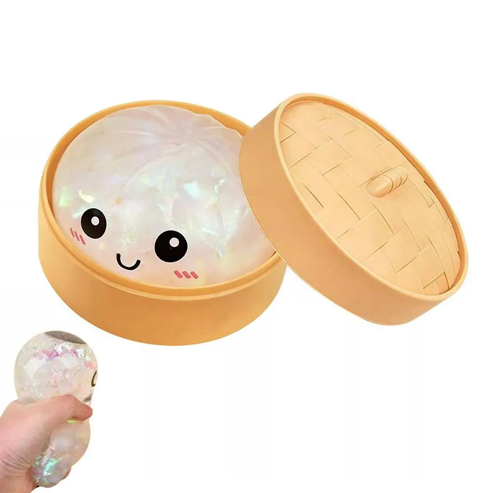 Dumpling Squishy Toy – Bao Bun Squeeze Fidget with Steamer