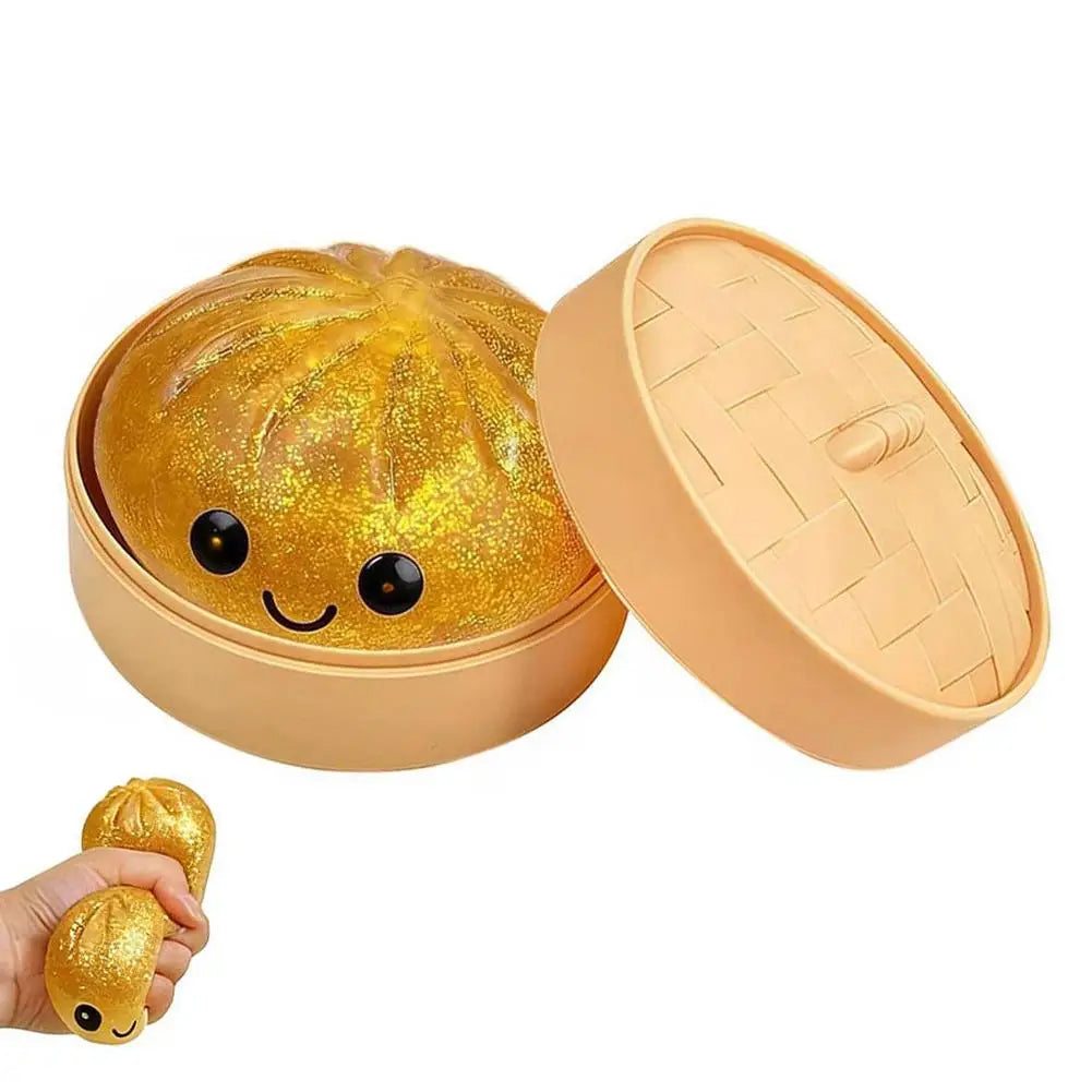 Dumpling Squishy Toy – Bao Bun Squeeze Fidget with Steamer